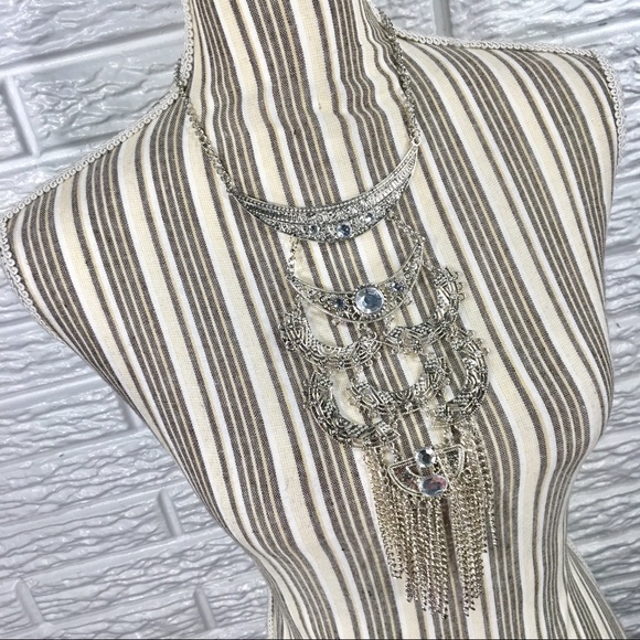 penelopejean Jewelry - Silver & Rhinestone Boho Statement Necklace